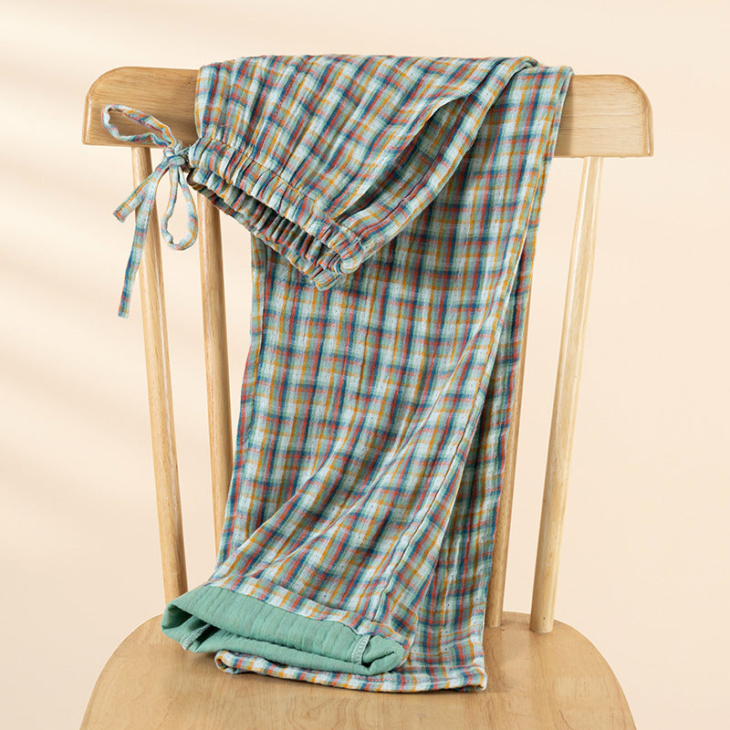 Cotton Simple Soft Comfortale Plaid Elastic Waist Pajama Pants