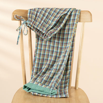 Cotton Simple Soft Comfortale Plaid Elastic Waist Pajama Pants