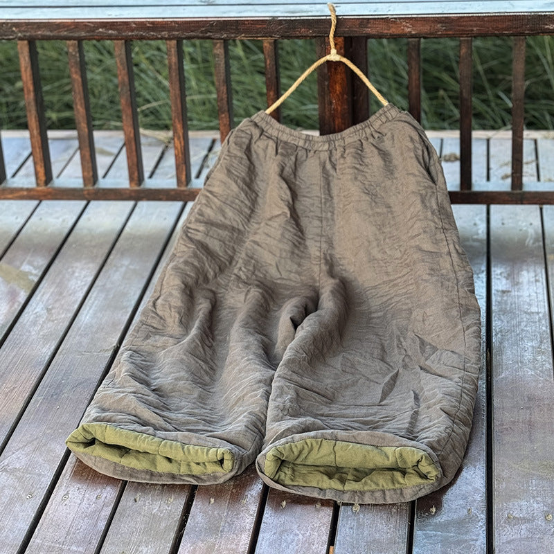 Warm Retro Ramie Cotton-In Loose Plus Size Lace-Up Pants