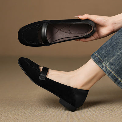 Women Genuine Leather Suede Round Toe Flats Slip-On Shoes