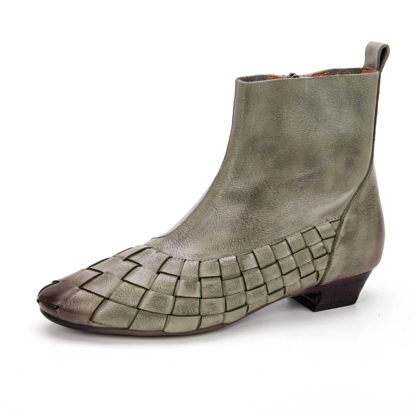 Leather Elegant Pointed Toe Woven Dyed Cowhide Ankle Boots