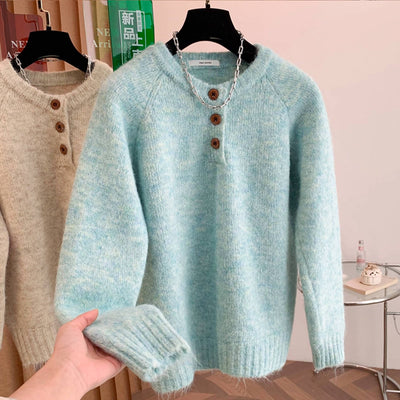 Women Winter Round Neck Solid Color Thick Warm Sweaters