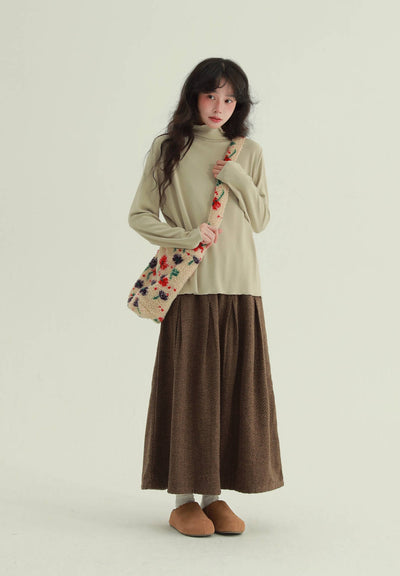 Retro Cotton Thick Versatile A-Line Solid Color Skirt