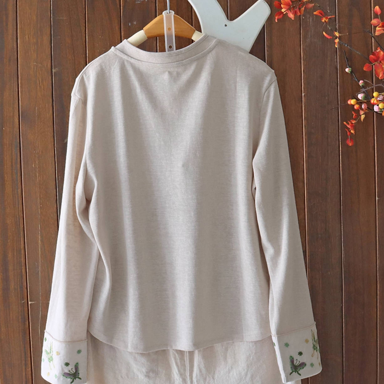 Embroidered Cotton Stand Collar Elastic Loose Overshirts