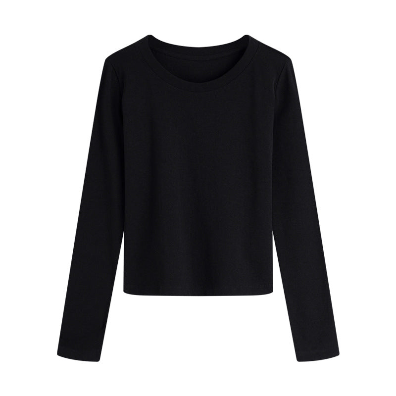 Simple Cotton Round Neck Slim Versatile Solid Color Short Overshirt