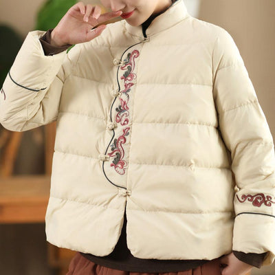 Babakud Women Winter Vintage Embroidered Warm Puffer Short Jacket