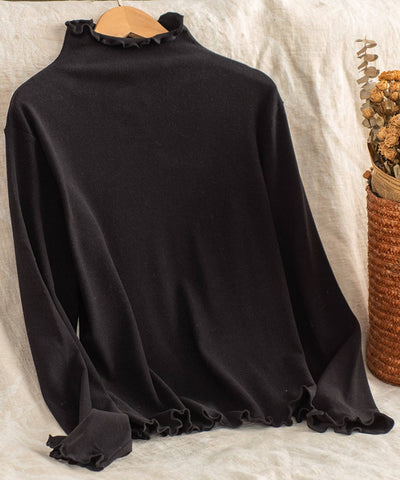 Women 100% Cotton Ruffled Collar Soft Slim Long Sleeves Tops