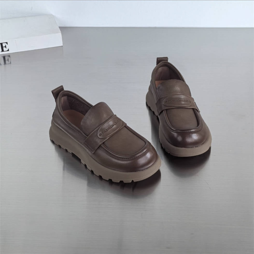 Genuine Leather Casual Soft Sole Platform Slip-On Loafer Shoes