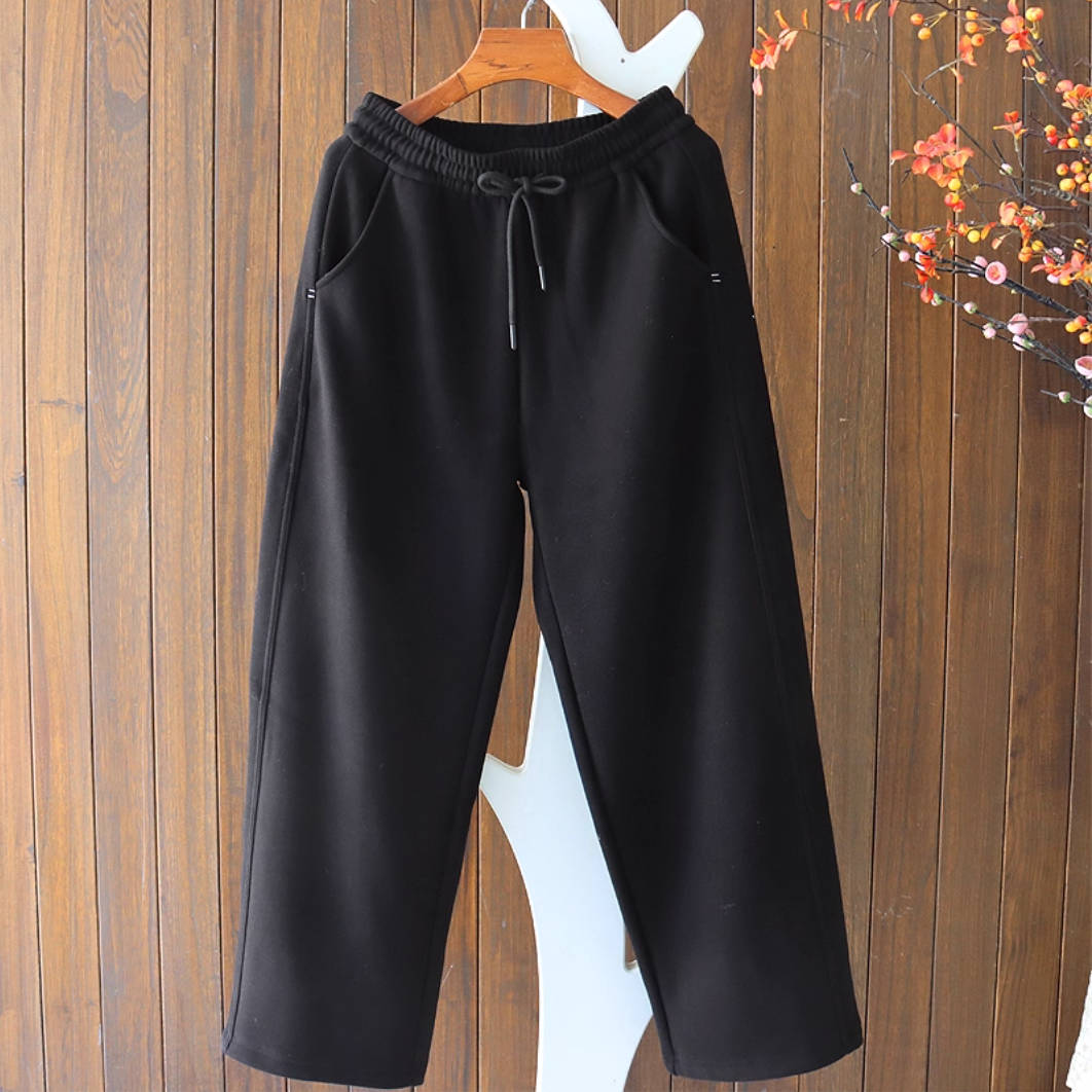 Winter Cotton Solid Color Loose Versatile Plush Warm Pants