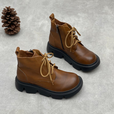Autumn Retro Platform Genuine Leather Soft Sole Chunky Boots