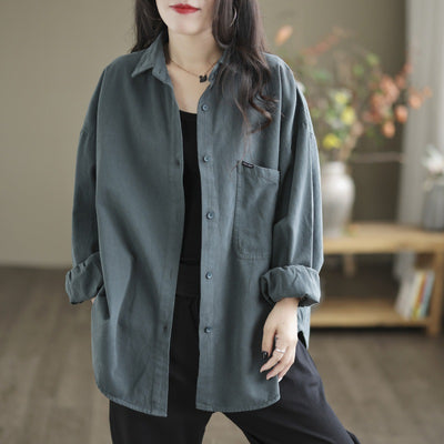 Women Casual Solid Color Oversized Long Sleeves Shirt Blouse