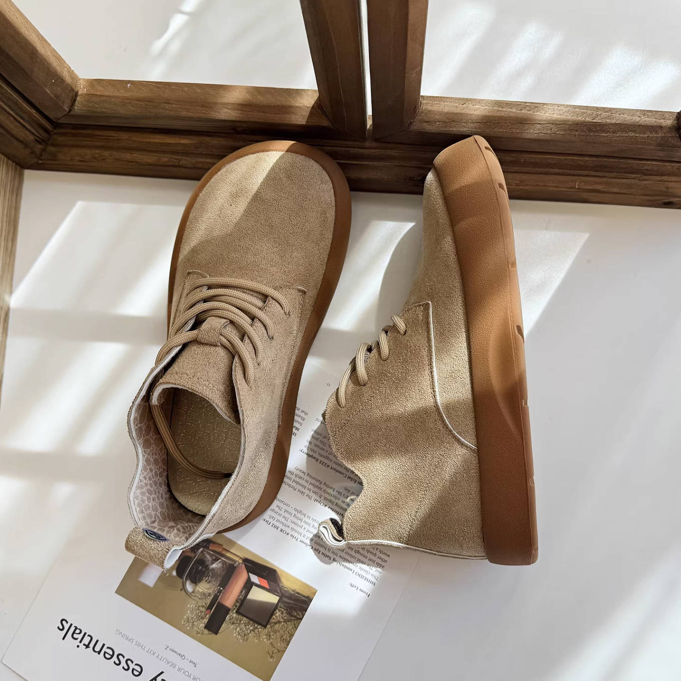 Casual Sueded Leather Platform Round Toe Lace-Up Boots