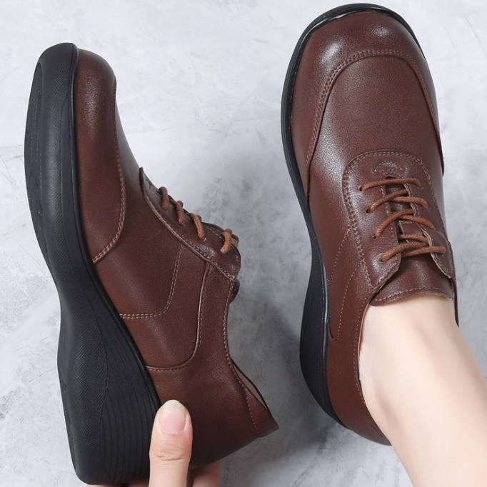 Autumn Leather Thick Sole Platform Lace-Up Shoes