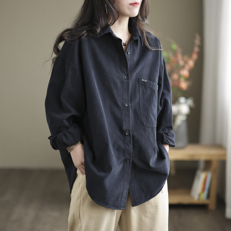 Women Casual Solid Color Oversized Long Sleeves Shirt Blouse