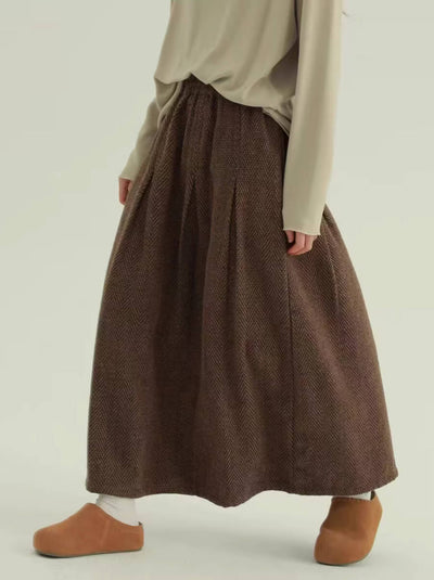 Retro Cotton Thick Versatile A-Line Solid Color Skirt