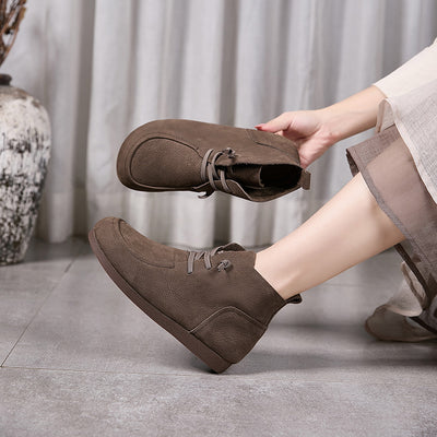 Retro Leather Sueded Comfy Casual Soft Sole Flat Ankle Boots
