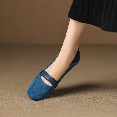 Women Genuine Leather Suede Round Toe Flats Slip-On Shoes