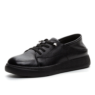 Black Top Leather Comfortable Flat Sole Slip-On Shoes
