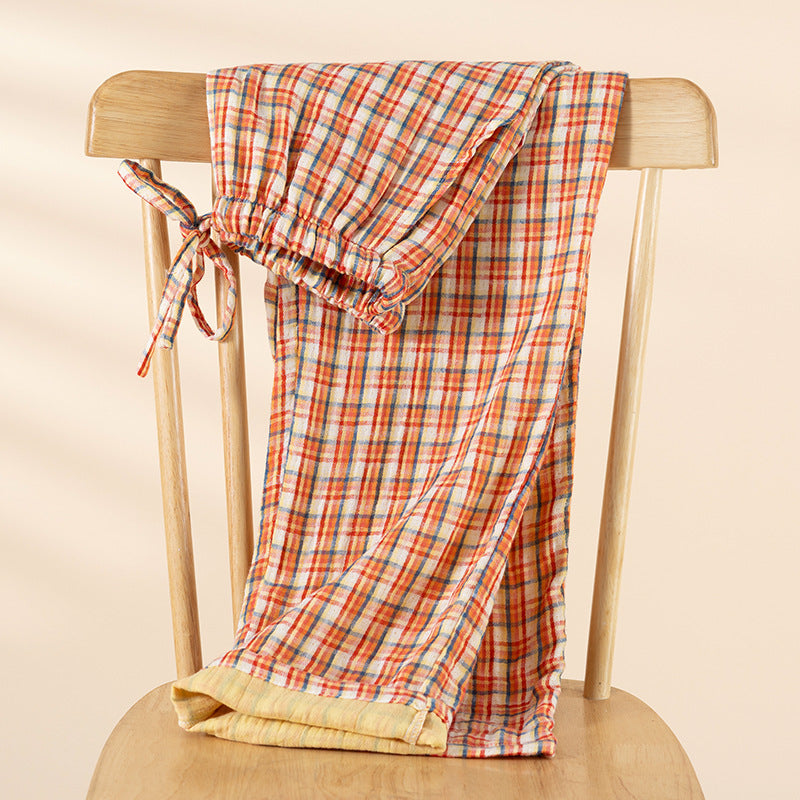 Cotton Simple Soft Comfortale Plaid Elastic Waist Pajama Pants