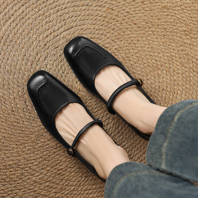 Vintage Leather Square Toe One Straped Chunky Shoes