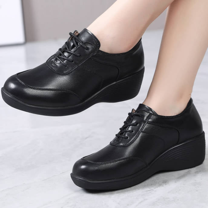 Autumn Leather Thick Sole Platform Lace-Up Shoes