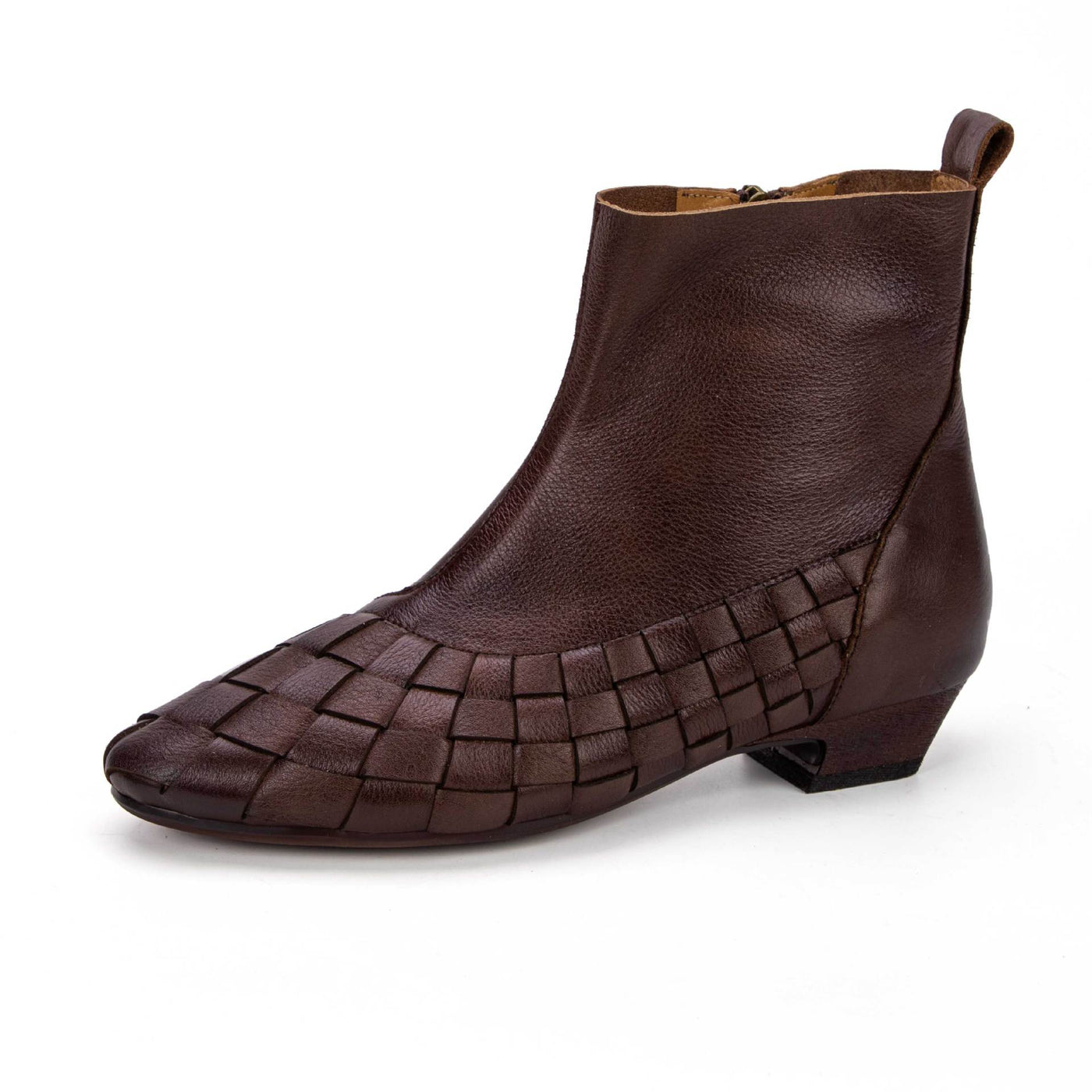 Leather Elegant Pointed Toe Woven Dyed Cowhide Ankle Boots