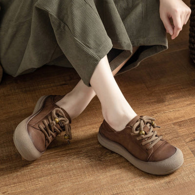 Trendy Chic Leather Casual Lace-Up Beadwork Flat Shoes