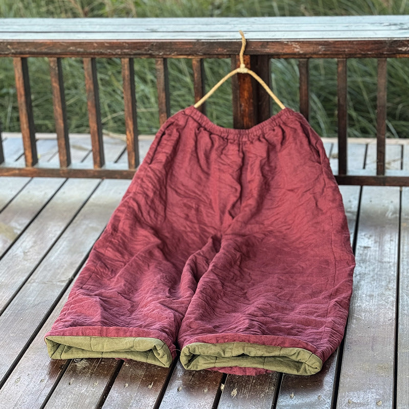 Warm Retro Ramie Cotton-In Loose Plus Size Lace-Up Pants