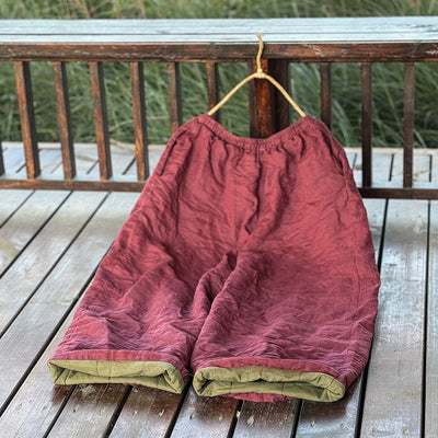 Warm Retro Ramie Cotton-In Loose Plus Size Lace-Up Pants