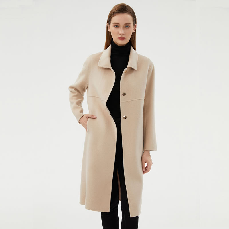 Elegant Warm Lapel Double-Faced Cashmere Long Coat