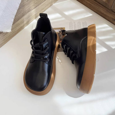 Casual Sueded Leather Platform Round Toe Lace-Up Boots