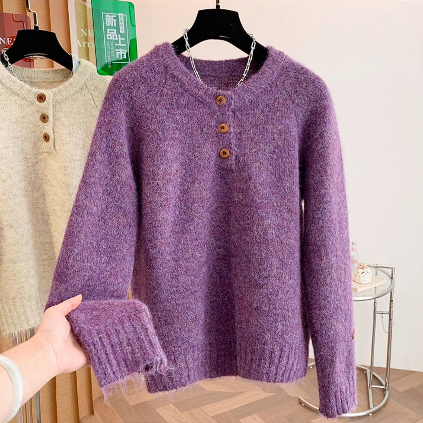 Women Winter Round Neck Solid Color Thick Warm Sweaters