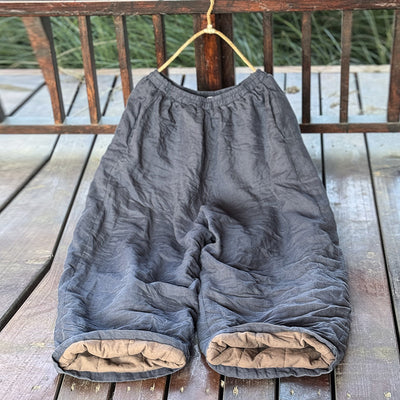 Warm Retro Ramie Cotton-In Loose Plus Size Lace-Up Pants