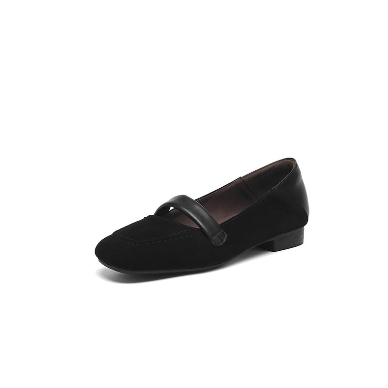 Women Genuine Leather Suede Round Toe Flats Slip-On Shoes