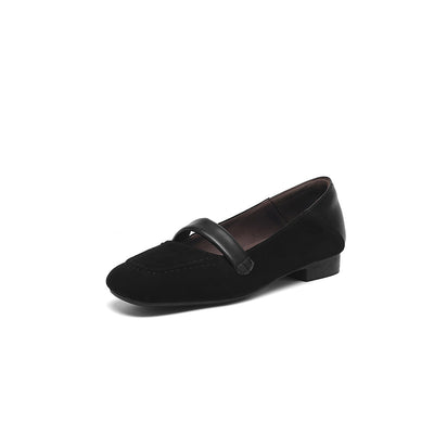 Women Genuine Leather Suede Round Toe Flats Slip-On Shoes