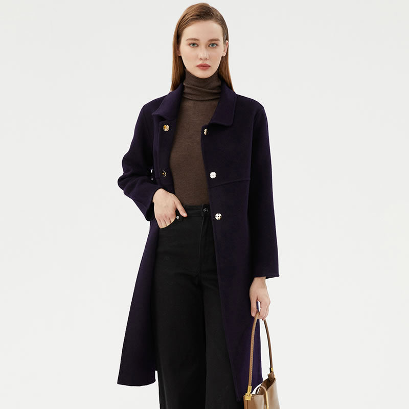 Elegant Warm Lapel Double-Faced Cashmere Long Coat