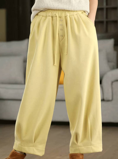 Pantalones de invierno de algodón grueso con cintura elástica y cordones de felpa, holgados y cálidos.