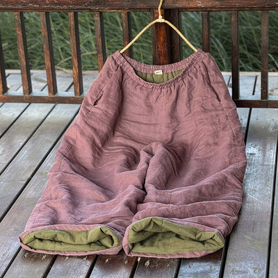 Warm Retro Ramie Cotton-In Loose Plus Size Lace-Up Pants