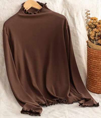 Women 100% Cotton Ruffled Collar Soft Slim Long Sleeves Tops