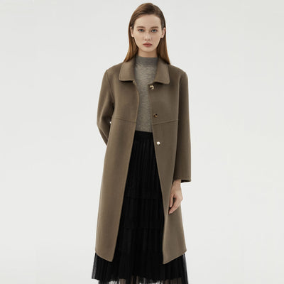 Elegant Warm Lapel Double-Faced Cashmere Long Coat