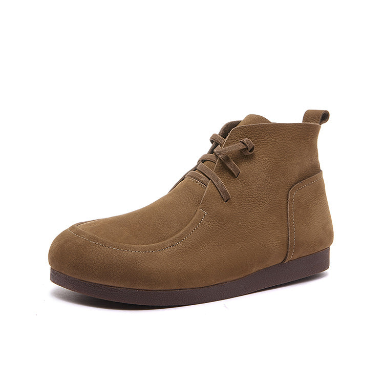Retro Leather Sueded Comfy Casual Soft Sole Flat Ankle Boots