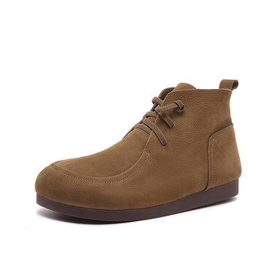 Retro Leather Sueded Comfy Casual Soft Sole Flat Ankle Boots