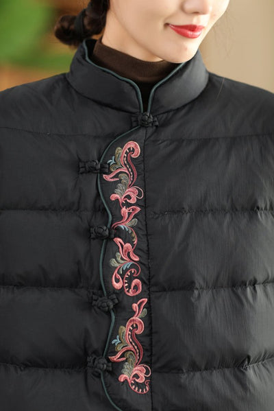 Babakud Women Winter Vintage Embroidered Warm Puffer Short Jacket