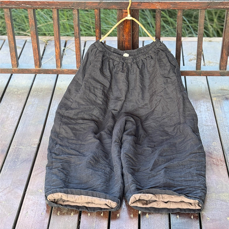 Warm Retro Ramie Cotton-In Loose Plus Size Lace-Up Pants