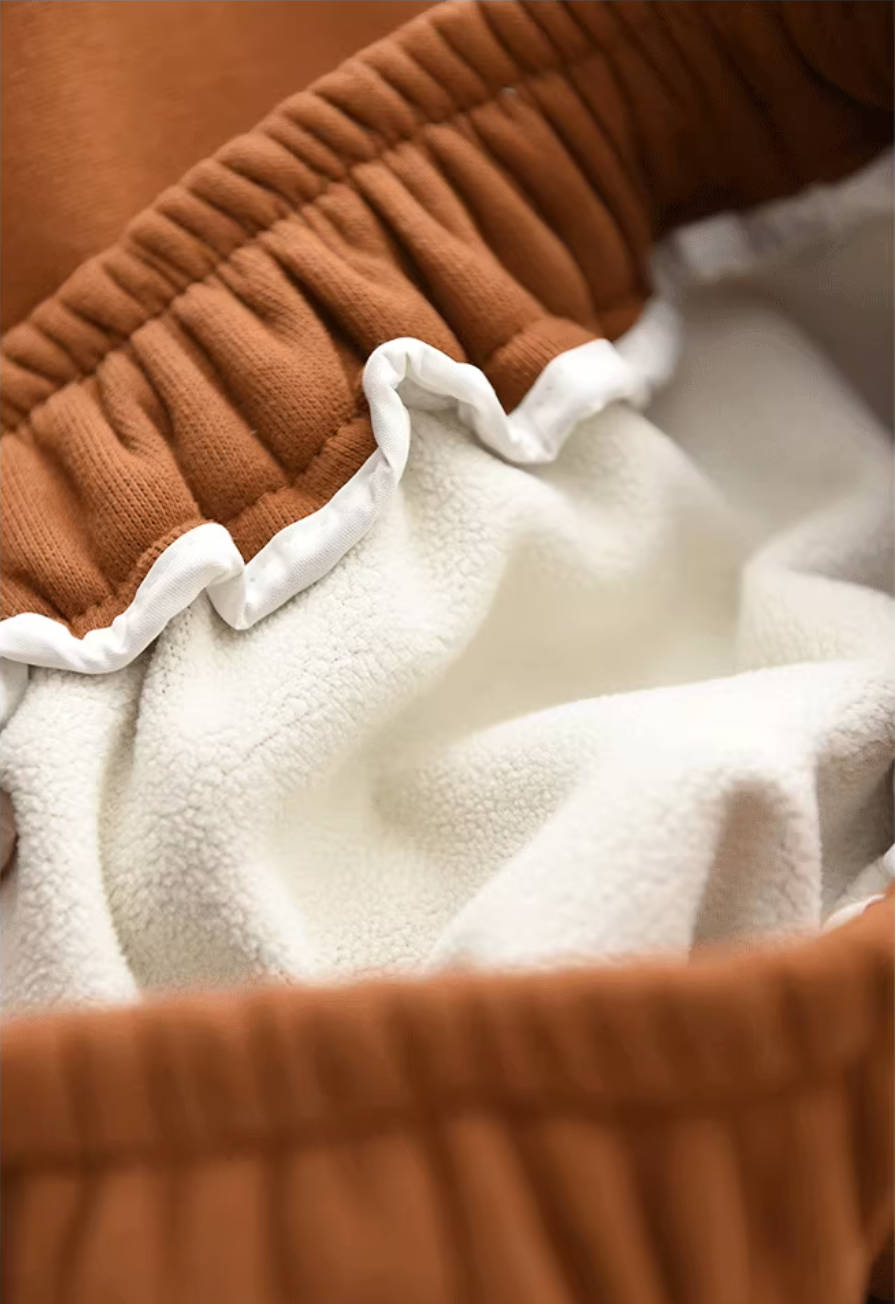 Pantalones de invierno de algodón grueso con cintura elástica y cordones de felpa, holgados y cálidos.