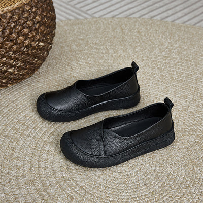 Genuine Leather Round Toe Rubber Soft Sole Shallow Flats