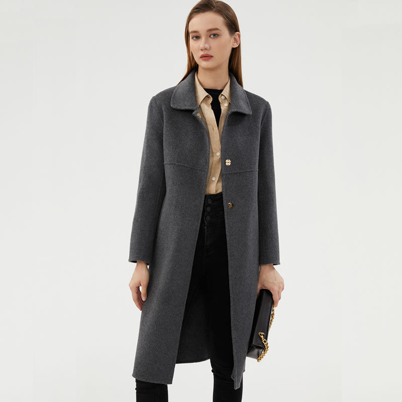Elegant Warm Lapel Double-Faced Cashmere Long Coat