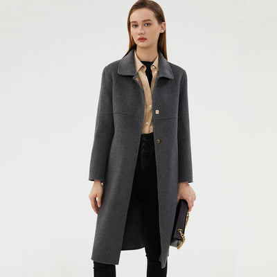 Elegant Warm Lapel Double-Faced Cashmere Long Coat