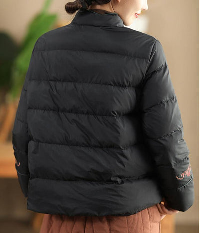 Babakud Women Winter Vintage Embroidered Warm Puffer Short Jacket