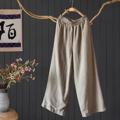 Autumn Linen Double-Layer Fabric Elastic Waist Pants